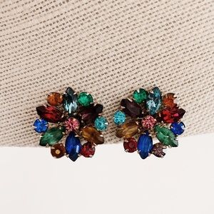 Vintage Multicolor Rhinestone Twistback Earrings
